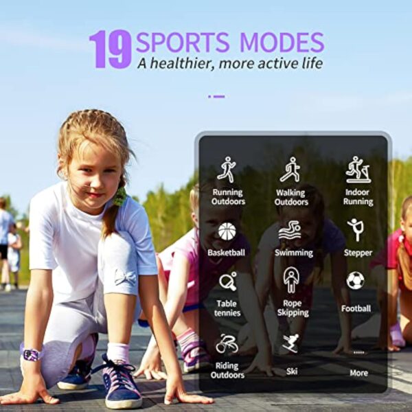 HENGTO Fitness Tracker Montre pour Enfants, Montre Intelligente étanche IP68 avec 19 Modes de Sport, podomètre, Moniteur de Sommeil, Excellent Cadeau pour Filles Adolescents 6-16 (Mauve) – Image 4