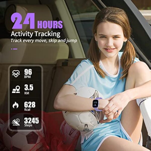 HENGTO Fitness Tracker Montre pour Enfants, Montre Intelligente étanche IP68 avec 19 Modes de Sport, podomètre, Moniteur de Sommeil, Excellent Cadeau pour Filles Adolescents 6-16 (Mauve) – Image 5