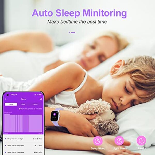 HENGTO Fitness Tracker Montre pour Enfants, Montre Intelligente étanche IP68 avec 19 Modes de Sport, podomètre, Moniteur de Sommeil, Excellent Cadeau pour Filles Adolescents 6-16 (Mauve) – Image 6