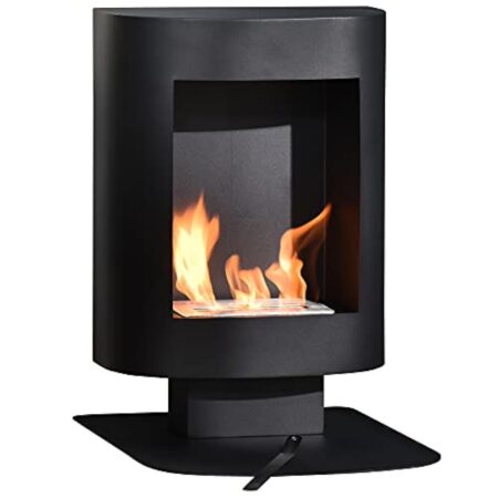 HOMCOM Cheminée bioéthanol sur Pied, brûleur 1,5 L, Environ 3 h de durée de Combustion, contrôle de Flamme et Crochet Inclus, Dim. 46,5L x 53l x 65H cm, Acier Noir