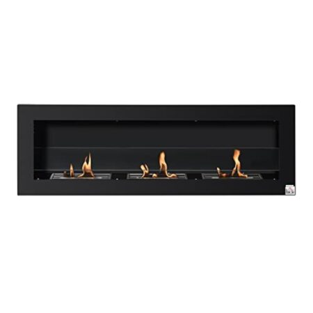 HOMCOM Cheminée bioéthanol Murale encastrable 3 brûleurs 3 L au Total, Environ 3 h de durée de Combustion, dims. 120L x 15l x 40H cm, Acier INOX Noir