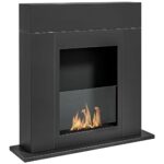 HOMCOM Cheminée bioéthanol brûleur 0,9 L, Environ 3 h de durée de Combustion 73 x 20 x 75 cm Couverture 20-25 m² Acier Noir