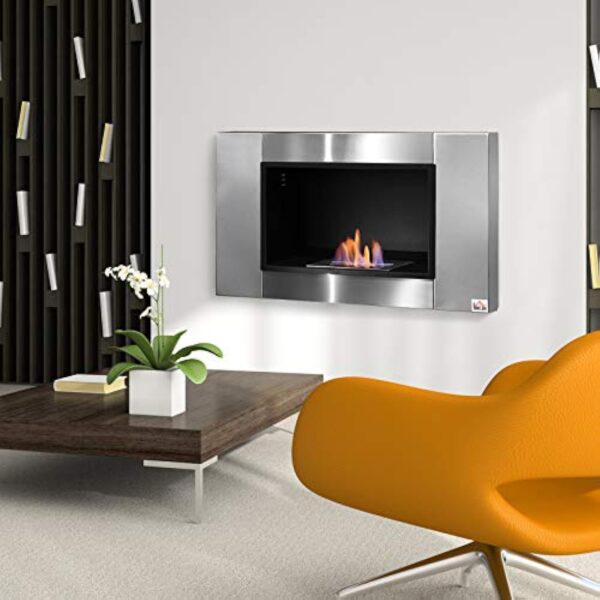 HOMCOM Cheminée bioéthanol Murale encastrable brûleur 1.5 L, Environ 3 h de durée de Combustion 80L x 14l x 54H cm Couverture 25-30 m² Acier INOX – Image 3