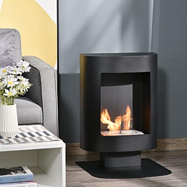 HOMCOM Cheminée bioéthanol sur Pied, brûleur 1,5 L, Environ 3 h de durée de Combustion, contrôle de Flamme et Crochet Inclus, Dim. 46,5L x 53l x 65H cm, Acier Noir – Image 3