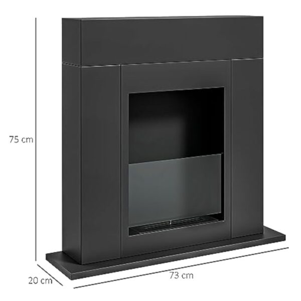 HOMCOM Cheminée bioéthanol brûleur 0,9 L, Environ 3 h de durée de Combustion 73 x 20 x 75 cm Couverture 20-25 m² Acier Noir – Image 4