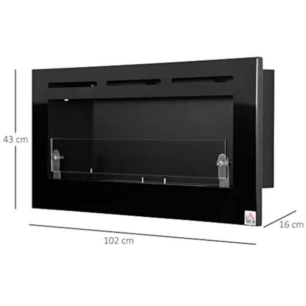 HOMCOM Cheminée bioéthanol Murale encastrable brûleur 2,8 L, Environ 3,5 h de durée de Combustion dim. 102L x 16l x 43H cm Couverture 25-30 m² Métal – Image 4