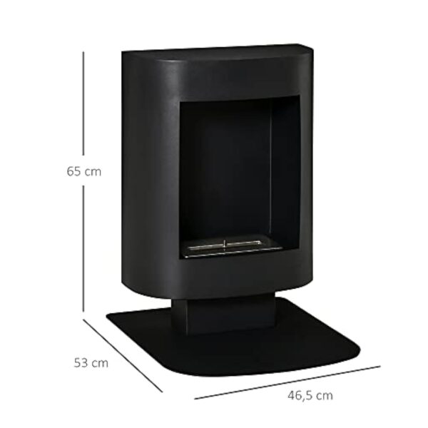 HOMCOM Cheminée bioéthanol sur Pied, brûleur 1,5 L, Environ 3 h de durée de Combustion, contrôle de Flamme et Crochet Inclus, Dim. 46,5L x 53l x 65H cm, Acier Noir – Image 4