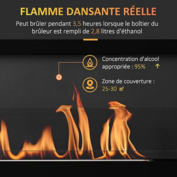 HOMCOM Cheminée bioéthanol Murale encastrable brûleur 2,8 L, Environ 3,5 h de durée de Combustion dim. 102L x 16l x 43H cm Couverture 25-30 m² Métal – Image 5