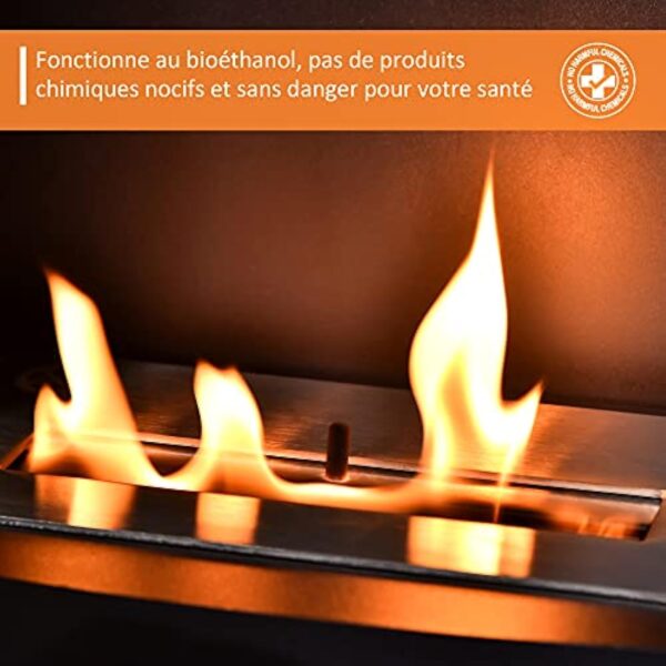 HOMCOM Cheminée bioéthanol sur Pied, brûleur 1,5 L, Environ 3 h de durée de Combustion, contrôle de Flamme et Crochet Inclus, Dim. 46,5L x 53l x 65H cm, Acier Noir – Image 5
