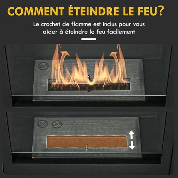 HOMCOM Cheminée bioéthanol brûleur 0,9 L, Environ 3 h de durée de Combustion 73 x 20 x 75 cm Couverture 20-25 m² Acier Noir – Image 6