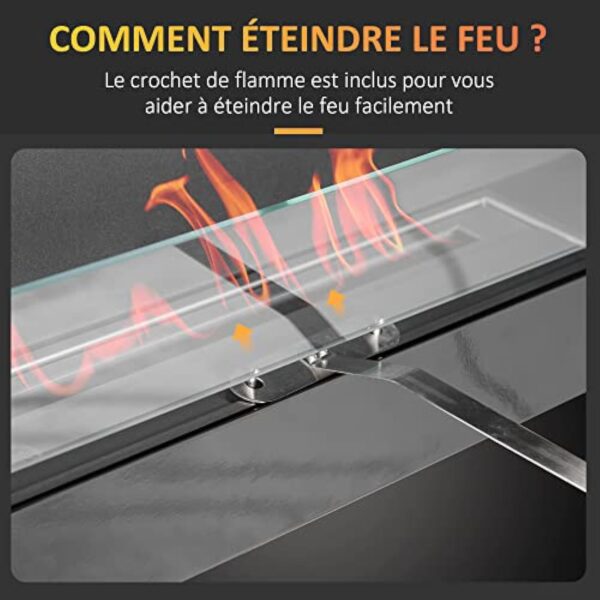 HOMCOM Cheminée bioéthanol Murale encastrable brûleur 2,8 L, Environ 3,5 h de durée de Combustion dim. 102L x 16l x 43H cm Couverture 25-30 m² Métal – Image 6