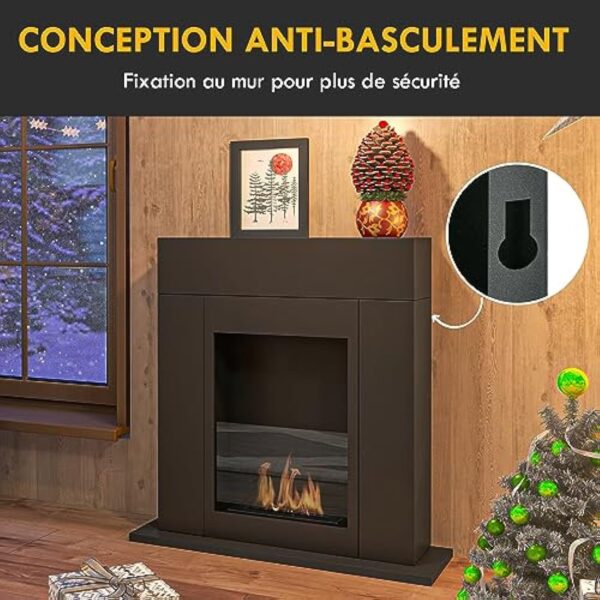 HOMCOM Cheminée bioéthanol brûleur 0,9 L, Environ 3 h de durée de Combustion 73 x 20 x 75 cm Couverture 20-25 m² Acier Noir – Image 7