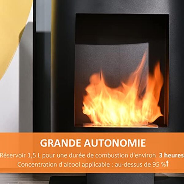 HOMCOM Cheminée bioéthanol sur Pied, brûleur 1,5 L, Environ 3 h de durée de Combustion, contrôle de Flamme et Crochet Inclus, Dim. 46,5L x 53l x 65H cm, Acier Noir – Image 7