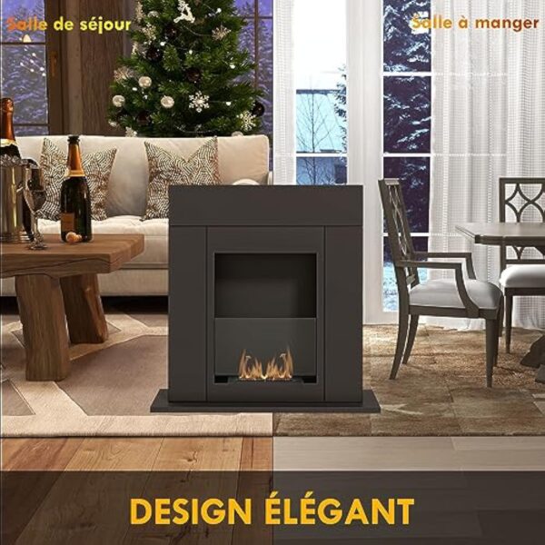 HOMCOM Cheminée bioéthanol brûleur 0,9 L, Environ 3 h de durée de Combustion 73 x 20 x 75 cm Couverture 20-25 m² Acier Noir – Image 8