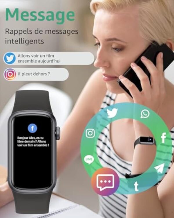 IMFRCHCS Montre Connectée Femme Homme, 1.47''Smartwatch avec 137 Modes Sport, Sommeil Moniteur, Oxymètre Podomètre, Notification Intelligente, Montre Etanche IP68 Sport Compatible pour Android iOS – Image 5
