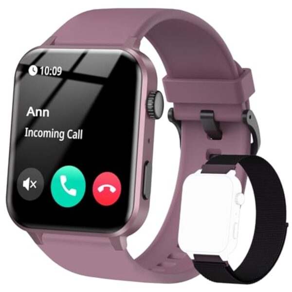 IOWODO Montre Connectée Femme Homme, Montre Appel, Appels Numérotation, Écran 1.85 Pouce, Assistant Vocal, Bluetooth 5.0, 100 Modes de Sport, pour Android/iOS (Violet)