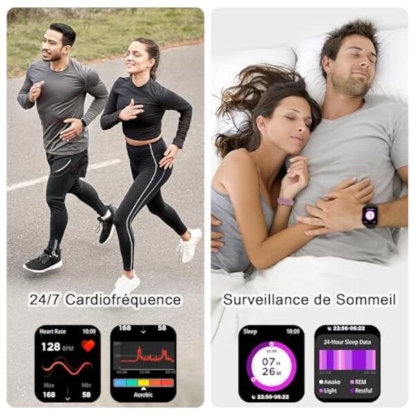IOWODO Montre Connectée Femme Homme, Montre Appel, Appels Numérotation, Écran 1.85 Pouce, Assistant Vocal, Bluetooth 5.0, 100 Modes de Sport, pour Android/iOS (Violet) – Image 4