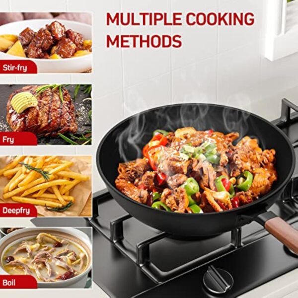 Jobin 33 cm/5,6L Wok en Acier au Carbone Avec Couvercle - Sans Revêtement Chimique - Cuisiner des Plats Asiatiques pour 4-6 Personnes - Convient à Induction/Electrique/Gas – Image 6