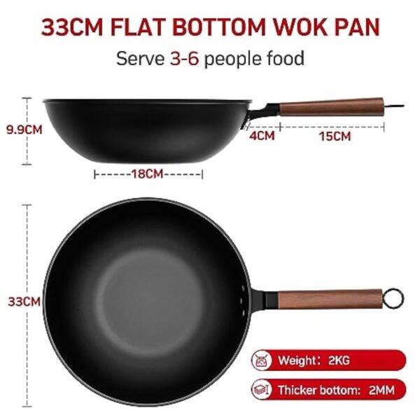 Jobin 33 cm/5,6L Wok en Acier au Carbone Avec Couvercle - Sans Revêtement Chimique - Cuisiner des Plats Asiatiques pour 4-6 Personnes - Convient à Induction/Electrique/Gas – Image 7