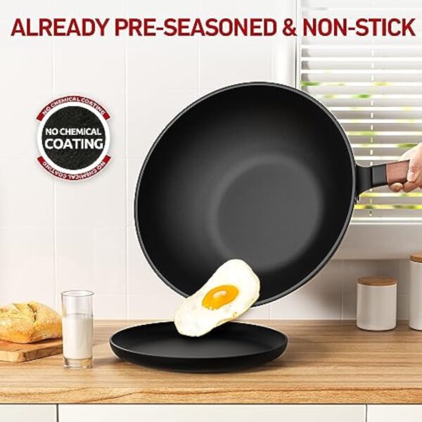Jobin 33 cm/5,6L Wok en Acier au Carbone Avec Couvercle - Sans Revêtement Chimique - Cuisiner des Plats Asiatiques pour 4-6 Personnes - Convient à Induction/Electrique/Gas – Image 8