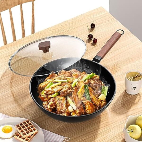 Jobin 33 cm/5,6L Wok en Acier au Carbone Avec Couvercle - Sans Revêtement Chimique - Cuisiner des Plats Asiatiques pour 4-6 Personnes - Convient à Induction/Electrique/Gas – Image 10