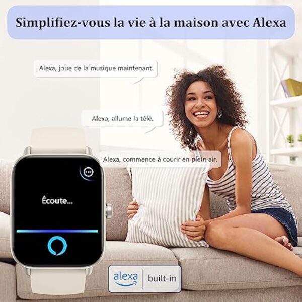 KALINCO Montre Connectée Femme Homme avec Alexa Intégré, 1,8" Smartwatch avec Appel Bluetooth, Podometre/Fréquence Cardiaque/Sommeil/SpO2, 100+ Modes Sportifs, Montre Intelligente pour Android iOS – Image 3