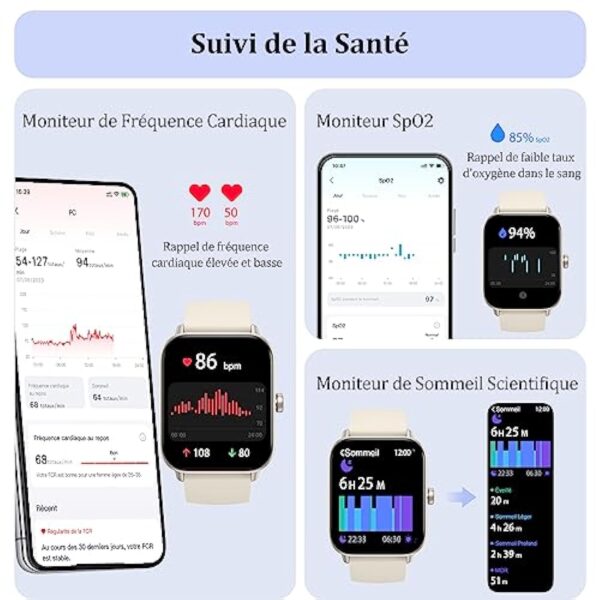 KALINCO Montre Connectée Femme Homme avec Alexa Intégré, 1,8" Smartwatch avec Appel Bluetooth, Podometre/Fréquence Cardiaque/Sommeil/SpO2, 100+ Modes Sportifs, Montre Intelligente pour Android iOS – Image 5