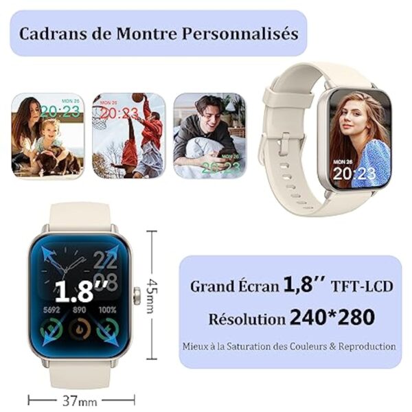 KALINCO Montre Connectée Femme Homme avec Alexa Intégré, 1,8" Smartwatch avec Appel Bluetooth, Podometre/Fréquence Cardiaque/Sommeil/SpO2, 100+ Modes Sportifs, Montre Intelligente pour Android iOS – Image 8
