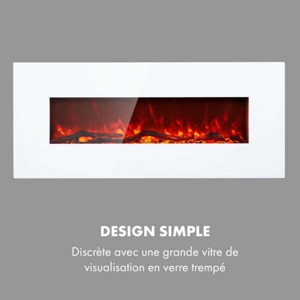 KLARSTEIN Lausanne Long - Cheminée électrique chauffante, Cheminee electrique effet flamme, 1600W, Puissance 2 niveaux, Verre trempé, Luminosité réglable, Télécommande, Montage Mural - Blanc – Image 3