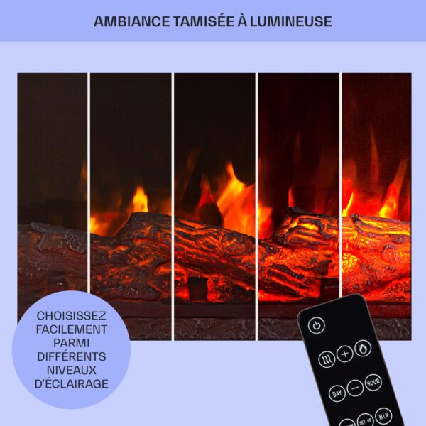 KLARSTEIN Lausanne Long - Cheminée électrique chauffante, Cheminee electrique effet flamme, 1600W, Puissance 2 niveaux, Verre trempé, Luminosité réglable, Télécommande, Montage Mural - Blanc – Image 7
