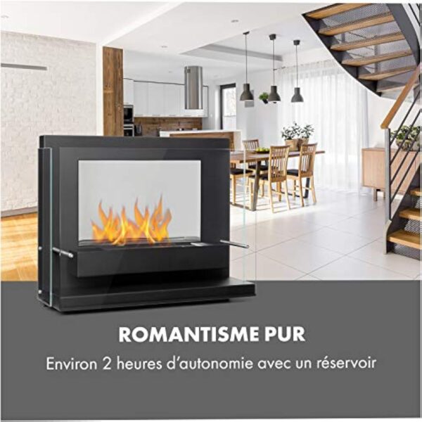 KLARSTEIN Phantasma Vidro - Cheminée à l'éthanol, brûleur à bioéthanol inodore et sans fumée en INOX, Puissance calorifique:3,6 KW, réservoir 0,8L, durée de Combustion env. 2h, Noir Charbon – Image 5