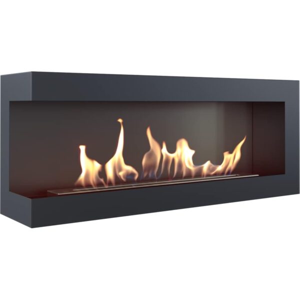KRATKI Delta 1200 Cheminée d'angle Gauche Bioéthanol + Entonnoir + Galets + Set d'Aromathérapie | Montage Mural ou Encastré l Vitrage, Récipient Bio 1.4 l, TÜV | Acier, 48 x 120 cm, Noir