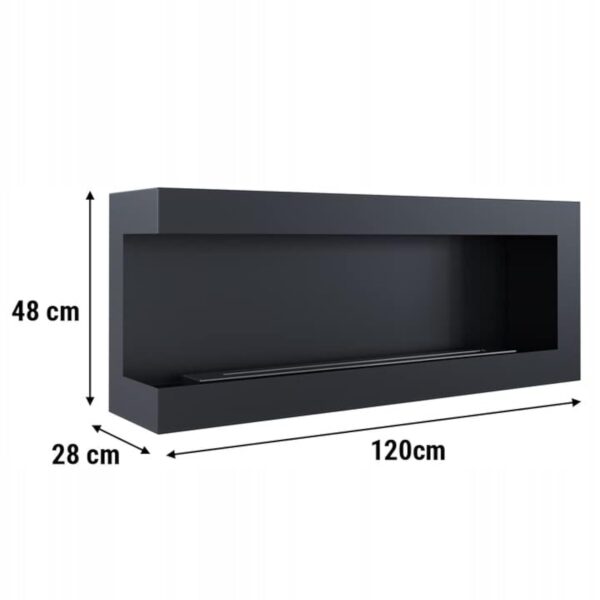 KRATKI Delta 1200 Cheminée d'angle Gauche Bioéthanol + Entonnoir + Galets + Set d'Aromathérapie | Montage Mural ou Encastré l Vitrage, Récipient Bio 1.4 l, TÜV | Acier, 48 x 120 cm, Noir – Image 3