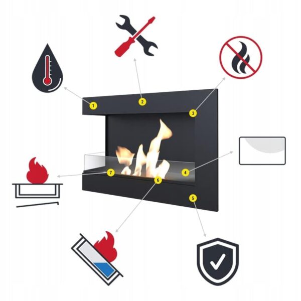 KRATKI Delta 1200 Cheminée d'angle Gauche Bioéthanol + Entonnoir + Galets + Set d'Aromathérapie | Montage Mural ou Encastré l Vitrage, Récipient Bio 1.4 l, TÜV | Acier, 48 x 120 cm, Noir – Image 4