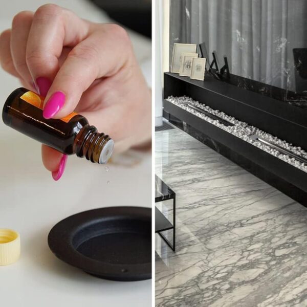 KRATKI Delta 1200 Cheminée d'angle Gauche Bioéthanol + Entonnoir + Galets + Set d'Aromathérapie | Montage Mural ou Encastré l Vitrage, Récipient Bio 1.4 l, TÜV | Acier, 48 x 120 cm, Noir – Image 5