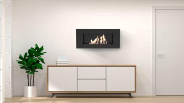 KRATKI Delta Flat Cheminée Bio Ethanol + Galets 2 kg + Entonnoir | Montage Mural Feu Réel, Récipient Bio, 0.4 l, Certifié TÜV | Acier, 40 x 90 cm, Noir Mat – Image 8