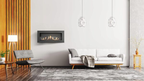 KRATKI Delta Slim Cheminée Bio Ethanol + Galets 2 kg | Installation Murale ou Encastrement d'angle l Récipient Bio 0.4 l, Certifié TÜV | Acier, 40 x 90 cm, Noir – Image 4