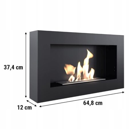 KRATKI Golf Flat Cheminée au bioéthanol d'intérieur + Galets + Entonnoir + Set d'aromathérapie Bioconteneur Mural 0,4 l Acier Enduit de Poudre certifié TÜV 37 x 64 cm