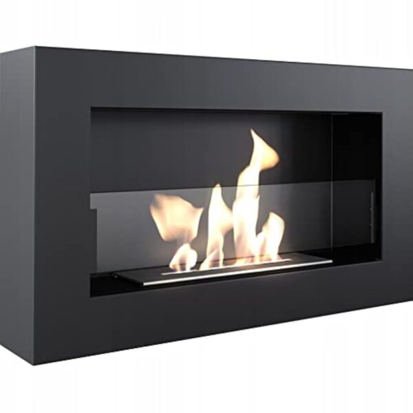 KRATKI Golf Flat Indoor Bioéthanol Cheminée Murale 0,4 l Acier revêtu par pulvérisation certifié TÜV Longueur du feu 21 cm avec vitrage 37 x 64 cm – Image 6