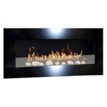 Kaminbau Mierzwa Don Fuego XXL Cheminée à l'éthanol, cheminée murale design Don Fuego XXL avec set pierres décoratives et verre de sécurité – Noir brillant