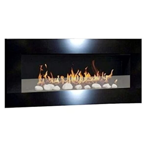 Kaminbau Mierzwa Don Fuego XXL Cheminée à l'éthanol, cheminée murale design Don Fuego XXL avec set pierres décoratives et verre de sécurité – Noir brillant
