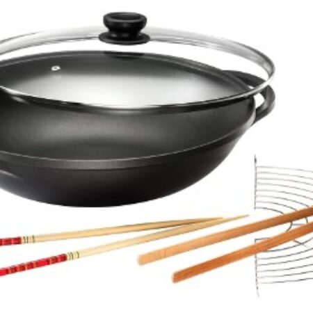 Karcher Wok Mai-Lin (fonte d'aluminium, Ø 36 cm, revêtement antiadhésif Durit-Select, couvercle en verre et accessoires inclus) en noir