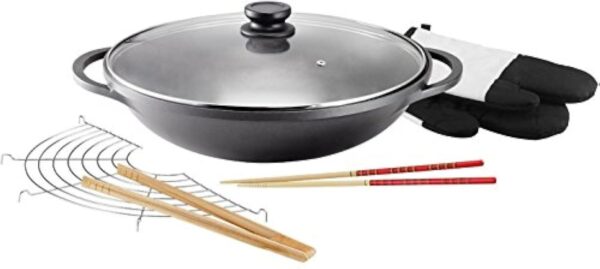 Kopf 124184 Wok Mai-Lu, fonte d’aluminium, Ø 36 cm, avec couvercle en verre et accessoires – Image 2