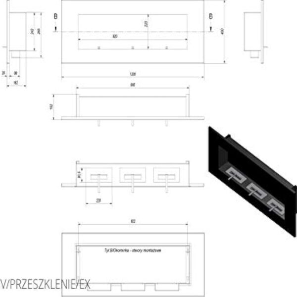 Kratki cheminée Bio cheminée Murale Delta 3 + Verre | DELTA3 / TUV/PRZESZKLENIE/EX