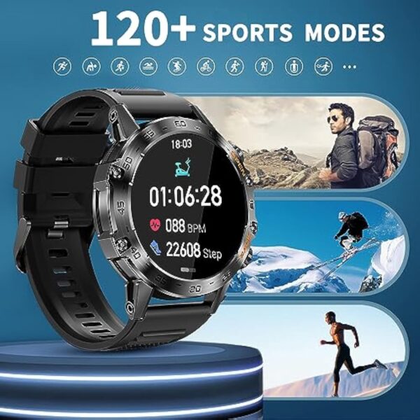 LEMFO Montre Connectée Homme,120+ Modes Sportifs ,1.39" HD 360 * 360 Smartwatch avec Appels Bluetooth, avec Moniteur Fréquence/SPO2,Cardiaque Tensiomètre,pour Android iOS(2 Bracelets) – Image 4