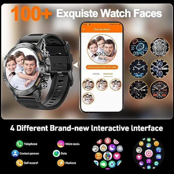 LEMFO Montre Connectée Homme,120+ Modes Sportifs ,1.39" HD 360 * 360 Smartwatch avec Appels Bluetooth, avec Moniteur Fréquence/SPO2,Cardiaque Tensiomètre,pour Android iOS(2 Bracelets) – Image 5