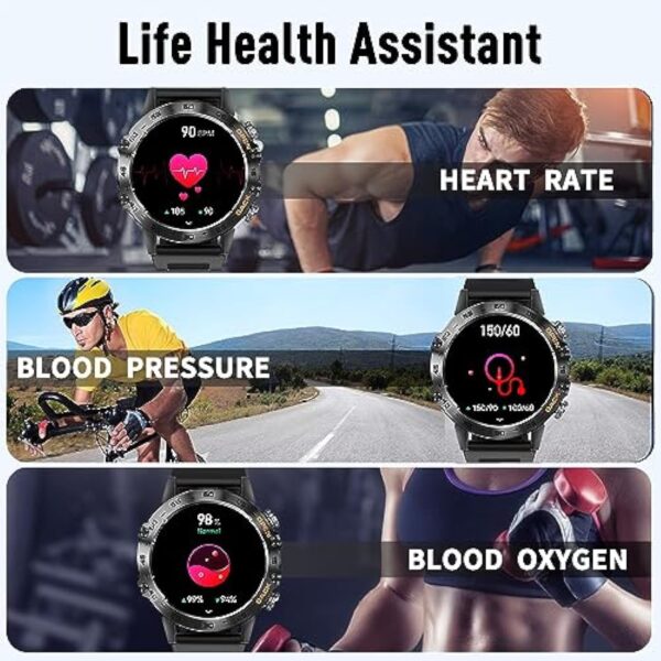 LEMFO Montre Connectée Homme,120+ Modes Sportifs ,1.39" HD 360 * 360 Smartwatch avec Appels Bluetooth, avec Moniteur Fréquence/SPO2,Cardiaque Tensiomètre,pour Android iOS(2 Bracelets) – Image 6