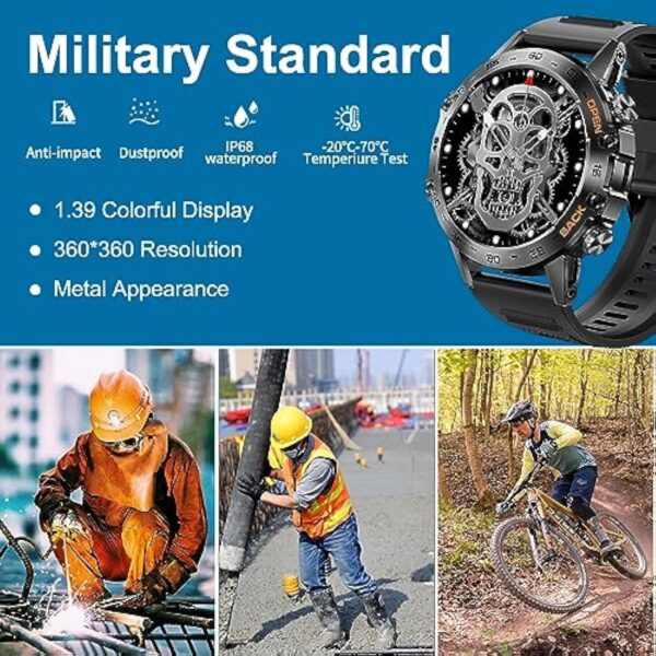 LEMFO Montre Connectée Homme,120+ Modes Sportifs ,1.39" HD 360 * 360 Smartwatch avec Appels Bluetooth, avec Moniteur Fréquence/SPO2,Cardiaque Tensiomètre,pour Android iOS(2 Bracelets) – Image 7