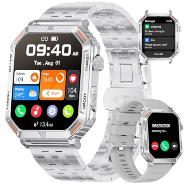 LIGE Montre Connectée Homme avec Appel Bluetooth, 1,96" Smartwatch ave 123 Sports, Moniteur de Fréquence Cardiaque SpO2 Sommeil Podometre Calories Montre pour Android iOS – Image 2