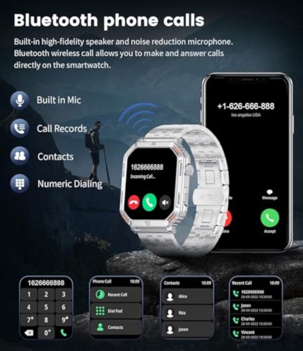 LIGE Montre Connectée Homme avec Appel Bluetooth, 1,96" Smartwatch ave 123 Sports, Moniteur de Fréquence Cardiaque SpO2 Sommeil Podometre Calories Montre pour Android iOS – Image 3